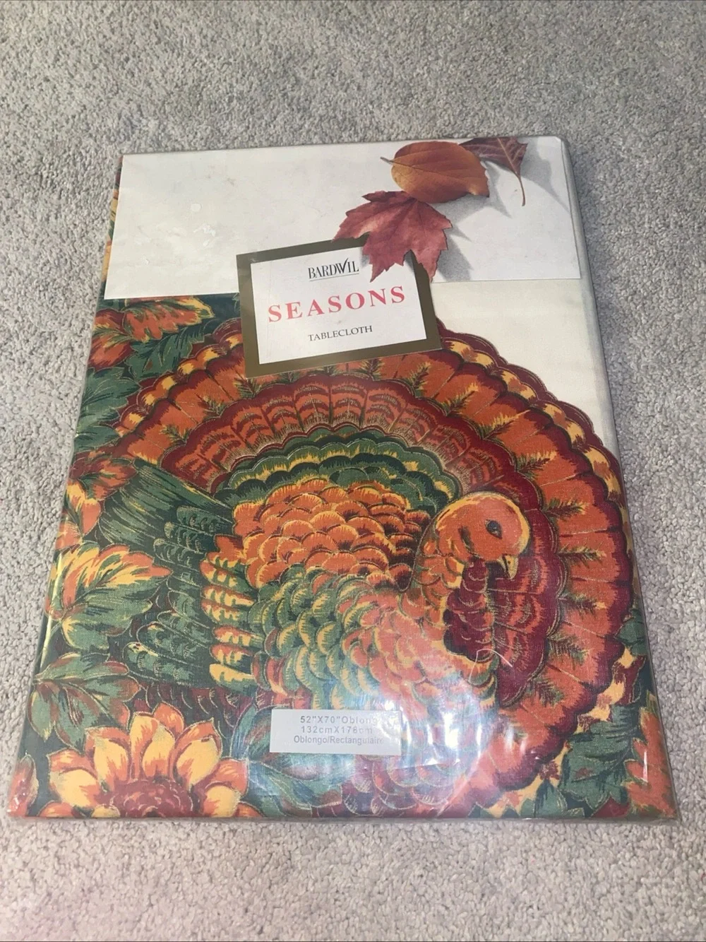 Bardwil‎ Seasons Turkey Thanksgiving VTG Tablecloth 52”x70” Oblong Autumn Hill